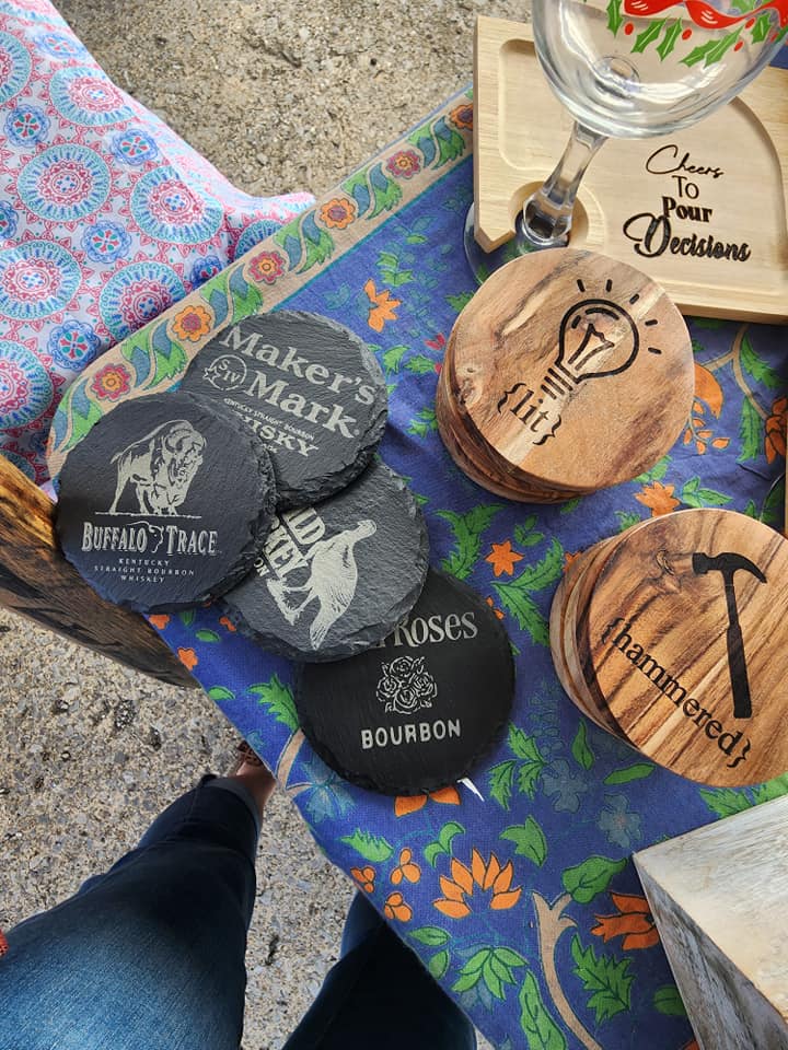 Slate and wood coasters
